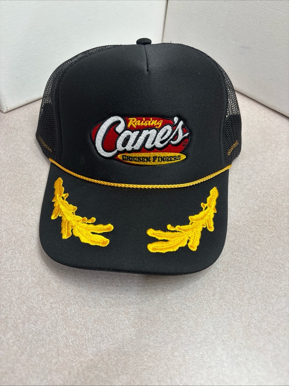 Raising Cane’s Captain Nautical Racing Black Trucker Mesh Foam Snapback Hat Cap